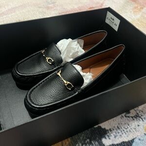 Coach Black and Gold Loafers with Gold Horsebit